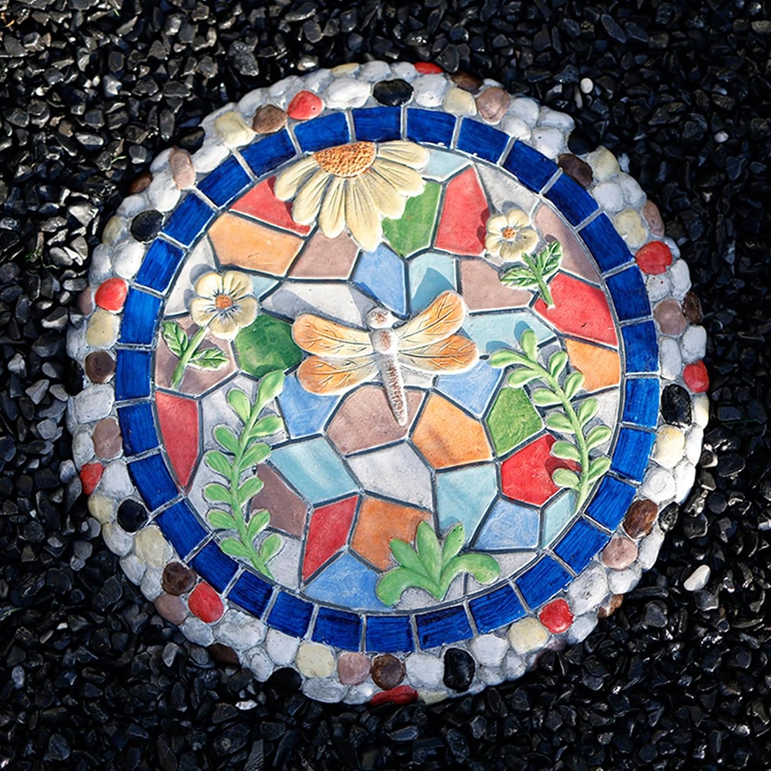 Colorful Garden Stepping Stone for The Lawn, Decorative 3D Step Stones with Animal Plant Pebble Units, Outside Flower Bed Backyard DIY Walkway, 35cm