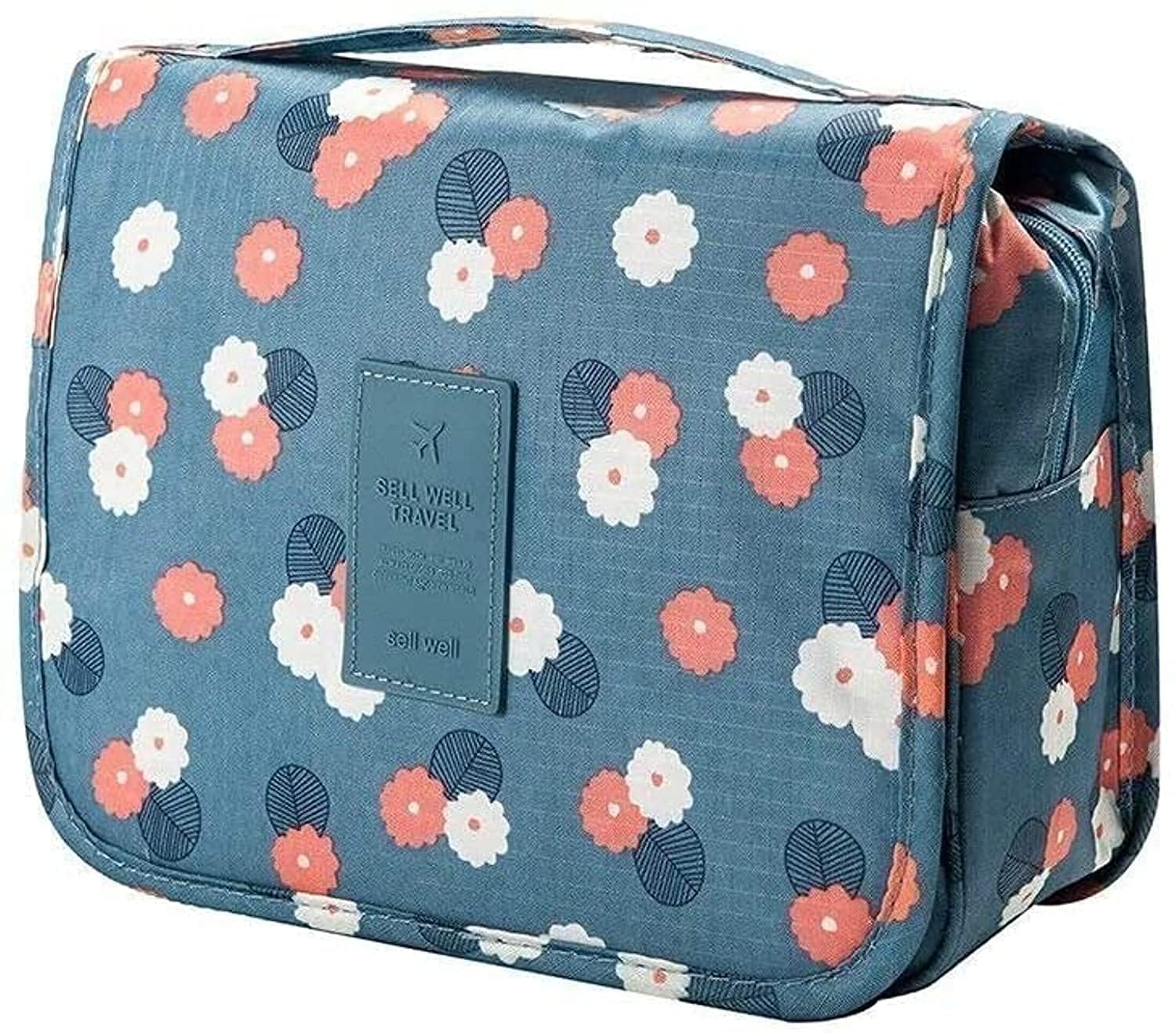 polyester travel toiletry hanging case organizer bag cosmetic, makeup & multipurpose portable bag hanging hook for wall travel storage pouch for toiletries and accessories, blue