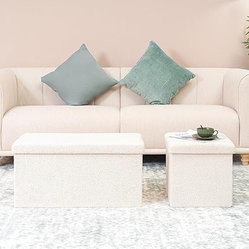 Miniatura 91 de B FSOBEIIALEO Cubo otomano de almacenamiento pequeño Sherpa otomano otomano, otomanas plegables y portátiles, piel de peluche sintética, color