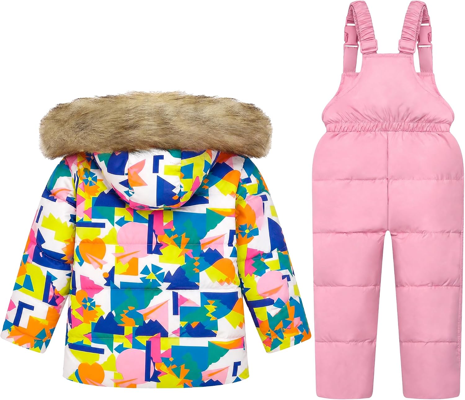 JiAmy Kids 2 Piece Snowsuit Set Girl Winter Hooded Puffer Jacket & Snow Bib Pants Boy Ski Suits Ultralight Outfit