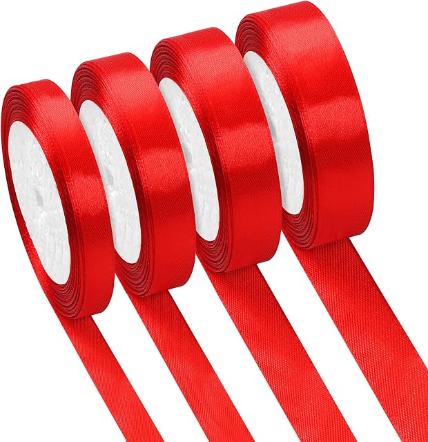 Red Ribbon, 100 Yards Christmas Ribbons for Gift Wrapping, Double Sided Satin Ribbon Rolls, Gift Ribbon, Coloured Ribbon for DIY Crafts Xmas Tree Present Decoration (10/15/20/25mm)
