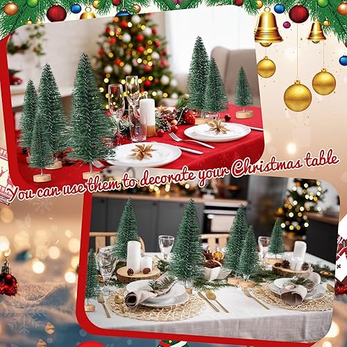 Miniatura 4 de 60 piezas de mini árbol de Navidad artificiales de sisal para árboles de nieve, cepillos para botellas, árboles de Navidad, adornos de pinos con