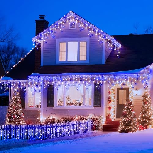 Miniatura 7 de XURISEN Luces de Navidad de 66 pies para decoración al aire libre, 640 LED, 8 modos, cortina de luces con 120 gotas, temporizador impermeable con