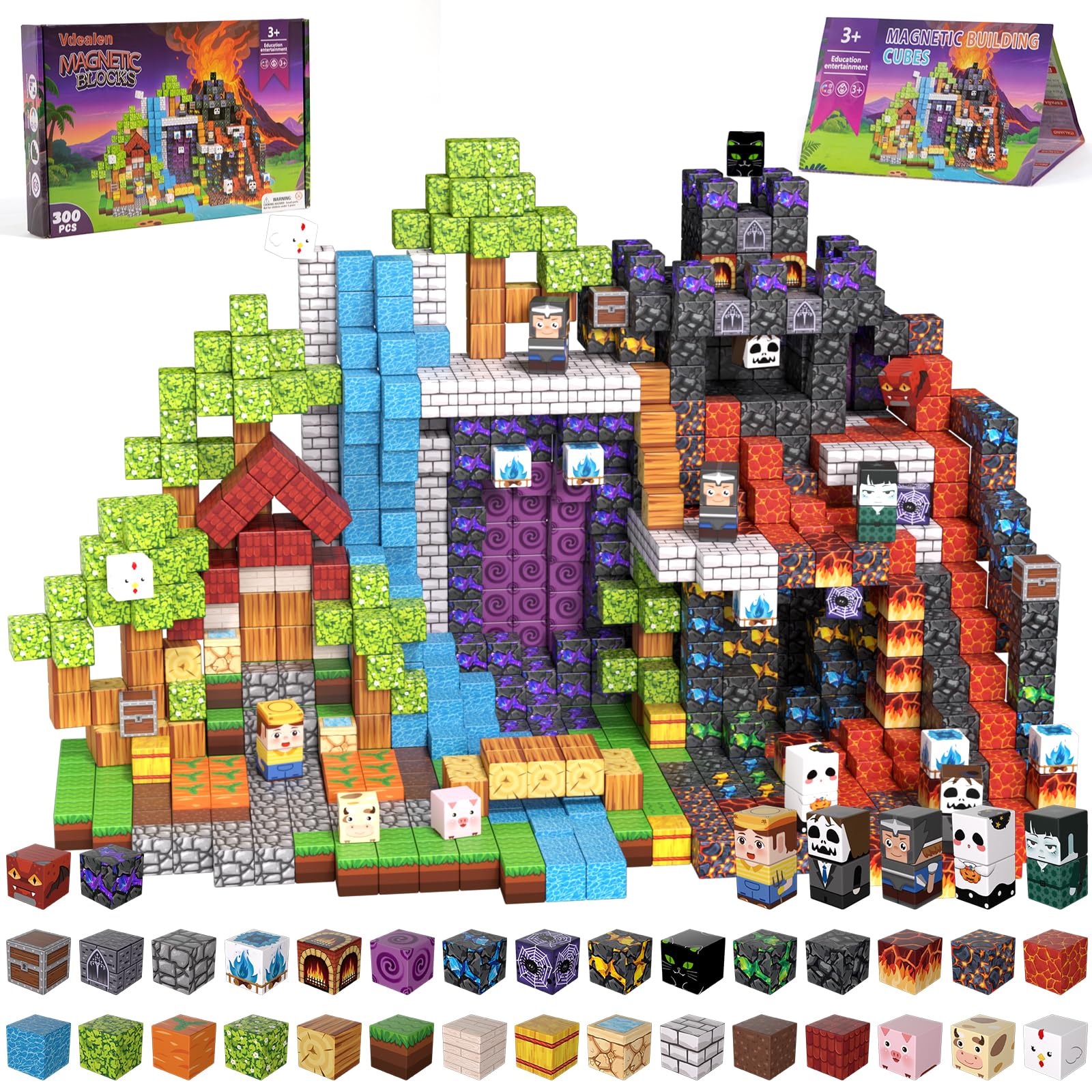 Vdealen 300 PCS Bloques Magneticos Construccion Niños,Apulamiento Magnetwürfel Juguete para Niños,Stem Montessori Sinnesspielzeug für Jungen und Girlen Edad 4-12