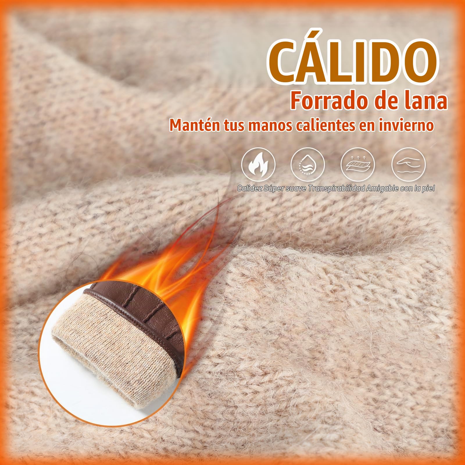 GSG SINCE 1998 Guantes Piel Hombre de Cuero Marrón Castaña M | Piel de Oveja Sin Cromo, Compatibles con Pantalla Táctil, Forro lana de cordero, Guantes de Invierno para Conducir
