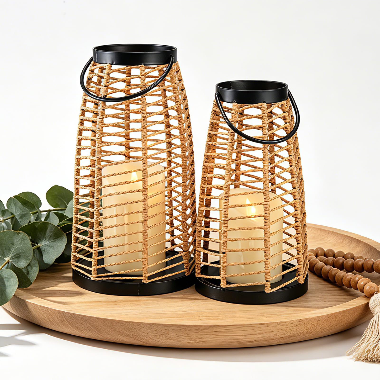 Lanternes décoratives en rotin style bohème pour intérieur et extérieur