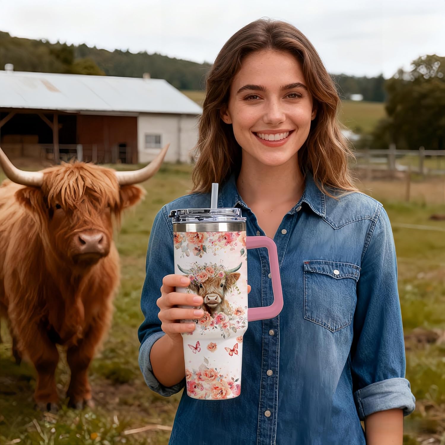 Highland Cow Gifts for Women, Stainless Steel Insulated Tumbler Travel Mug Cup with Lid and Straw, Highland Cow Stuff for Girls - Image 7