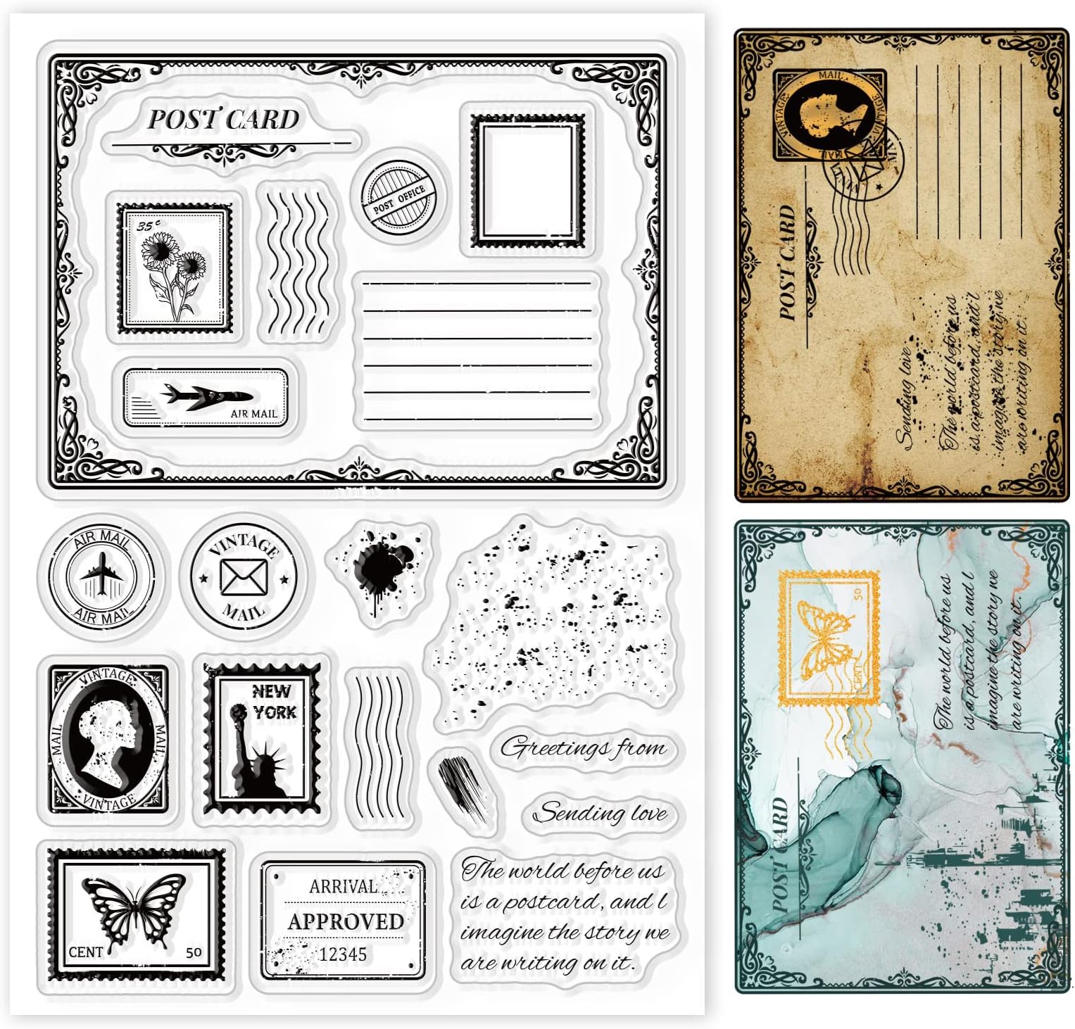 GLOBLELAND Postcard Border Edge Silicone Clear Stamp Postmark Transparent Silicone Stamp Vintage Rubber Stamp for Scrapbook Journal Card Making