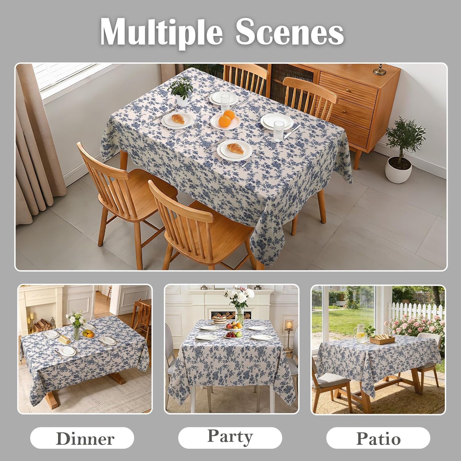 Vintage Cotton Linen Table Cloth Rectangular 60x87inch, Farmhouse Dust-Proof Anti-Slip Blue Willow Floral Table Cover, Home Decor for Kitchen Dining Picnic - Image 7