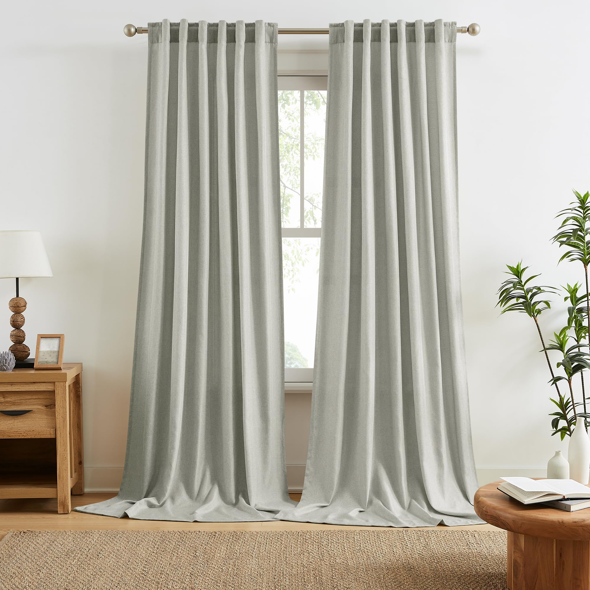 RAIN CITY 132 Inch Linen Grey Large Curtains for High Ceiling Living Room 2 Panels Set Back Tab Pleat Pocket Privacy Semi Sheer Extra Long Curtain Drapes for Tall Windows,50x132 in Length 11 FT