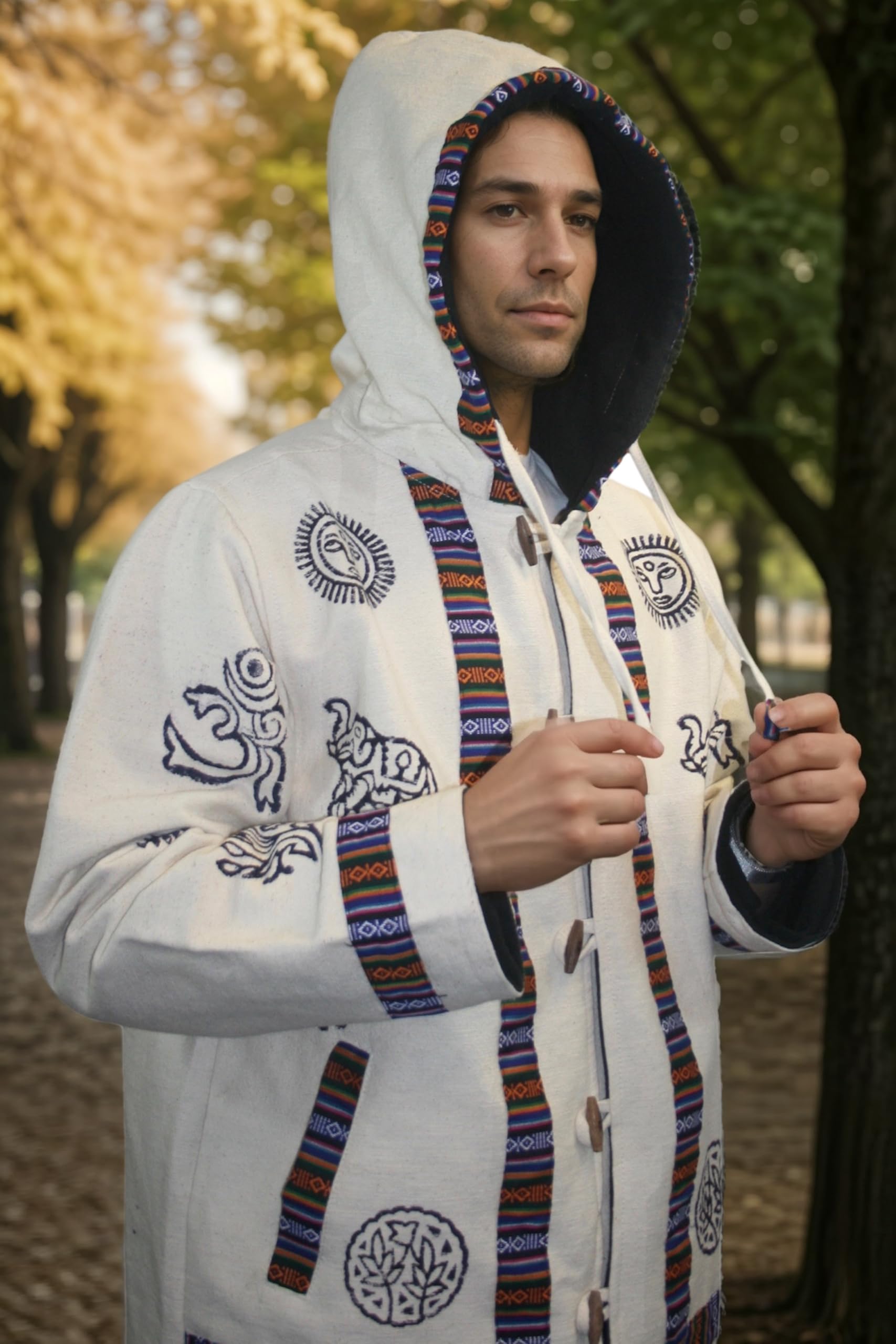 Agan Traders 2026 Mens Hoodie Jacket Heavy Cotton Fleece Lined Tibetan 100% Cotton Hoodie with Block Print Hippie Outwear product thumbnail 4
