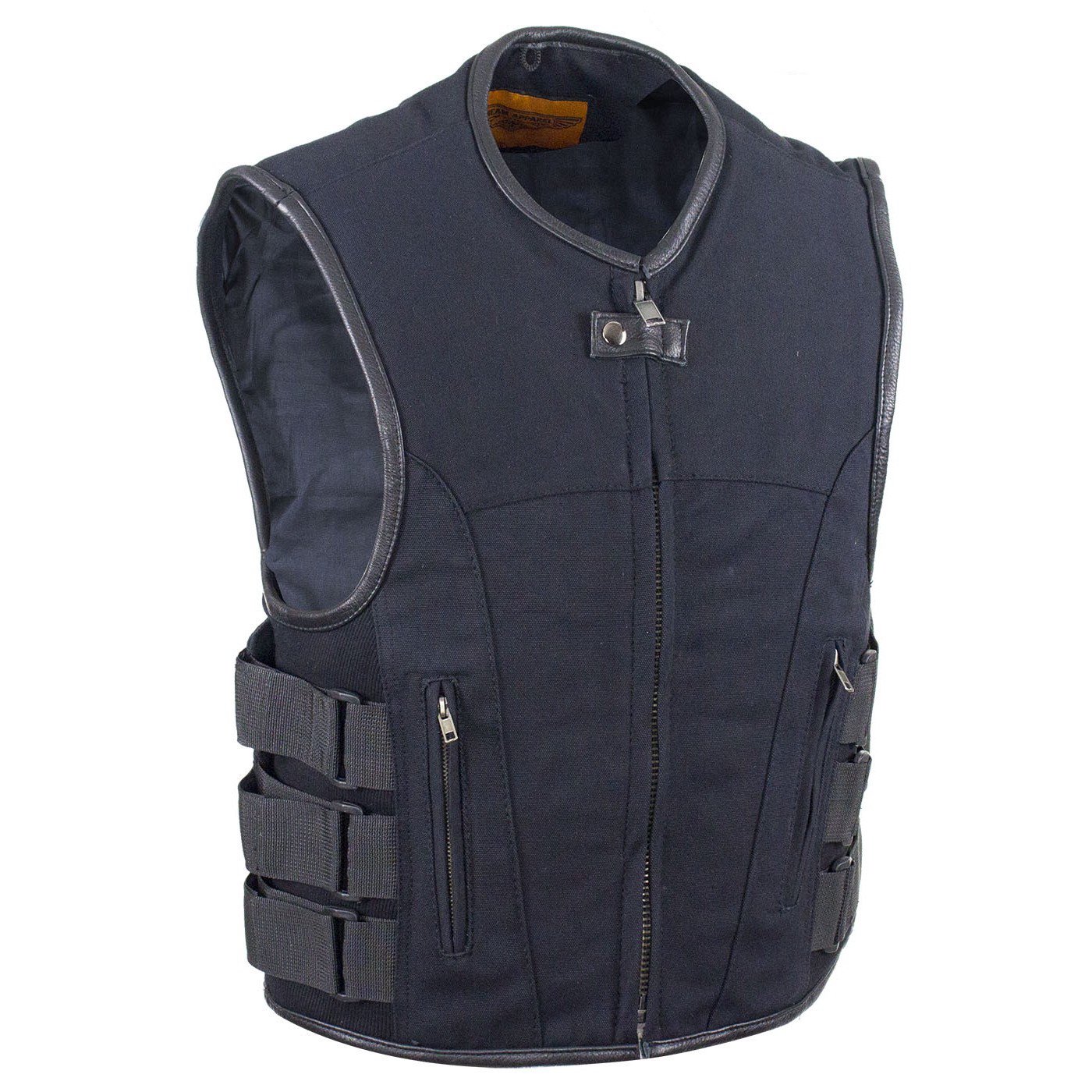 Mens Canvas Motorcycle Vest with Two Gun Pockets (XL, Black)