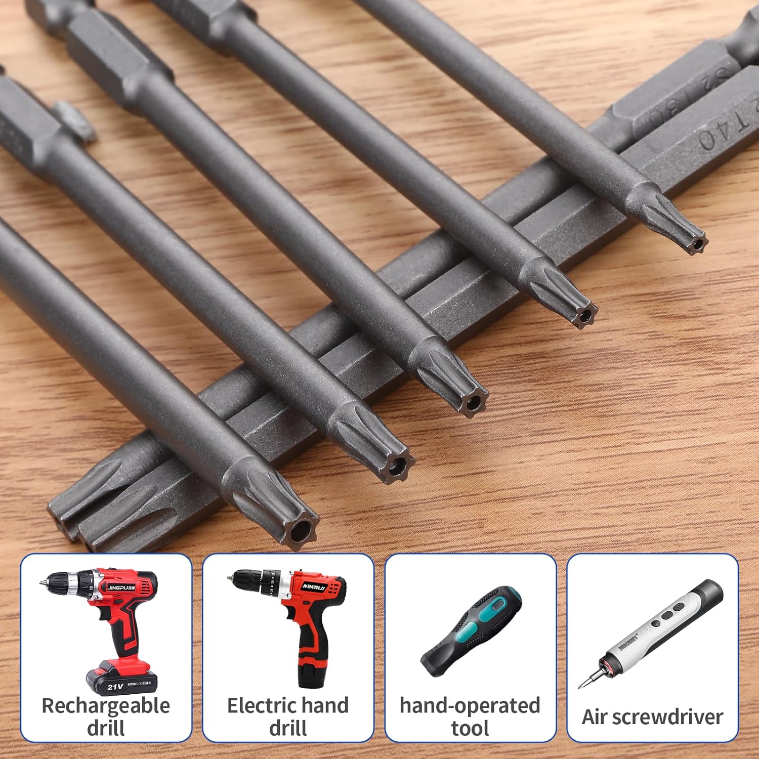 11pcs Security Torx Screwdriver Bit Sets, 1/4 Inch Hex Shank S2 Steel Magnetic security torx bit set, 4in long torx bit set T6 T7 T8 T9 T10 T15 T20 T25 T27 T30 T40
