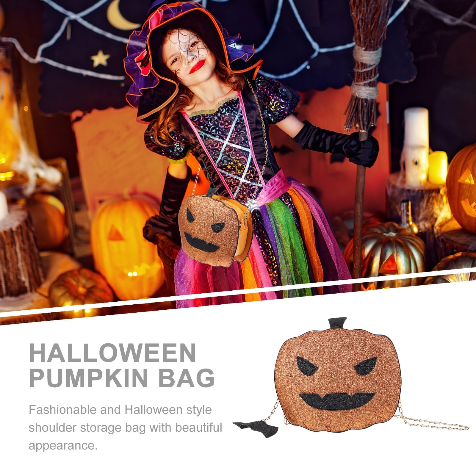 Halloween Kürbis Crossbody Tasche Damen Leichte PU Schultertasche mit Verstellbarem Tragegurt und Cartoon Teufel Motiv