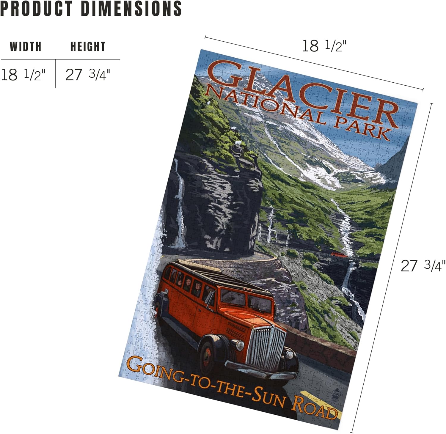 "Lantern Press Glacier National Park, Montana, Going-to-The-Sun Road, 1000 Piece Jigsaw Puzzle for Adults, Made in USA with Reference Poster"