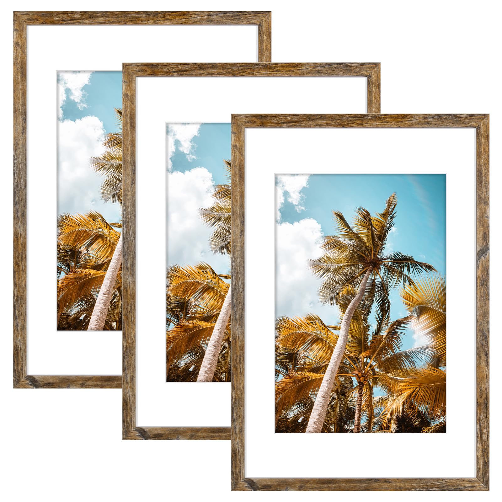 3 Pack 16x24 Rustic Brown Picture Frame with Real Glass Mat for 12x18
