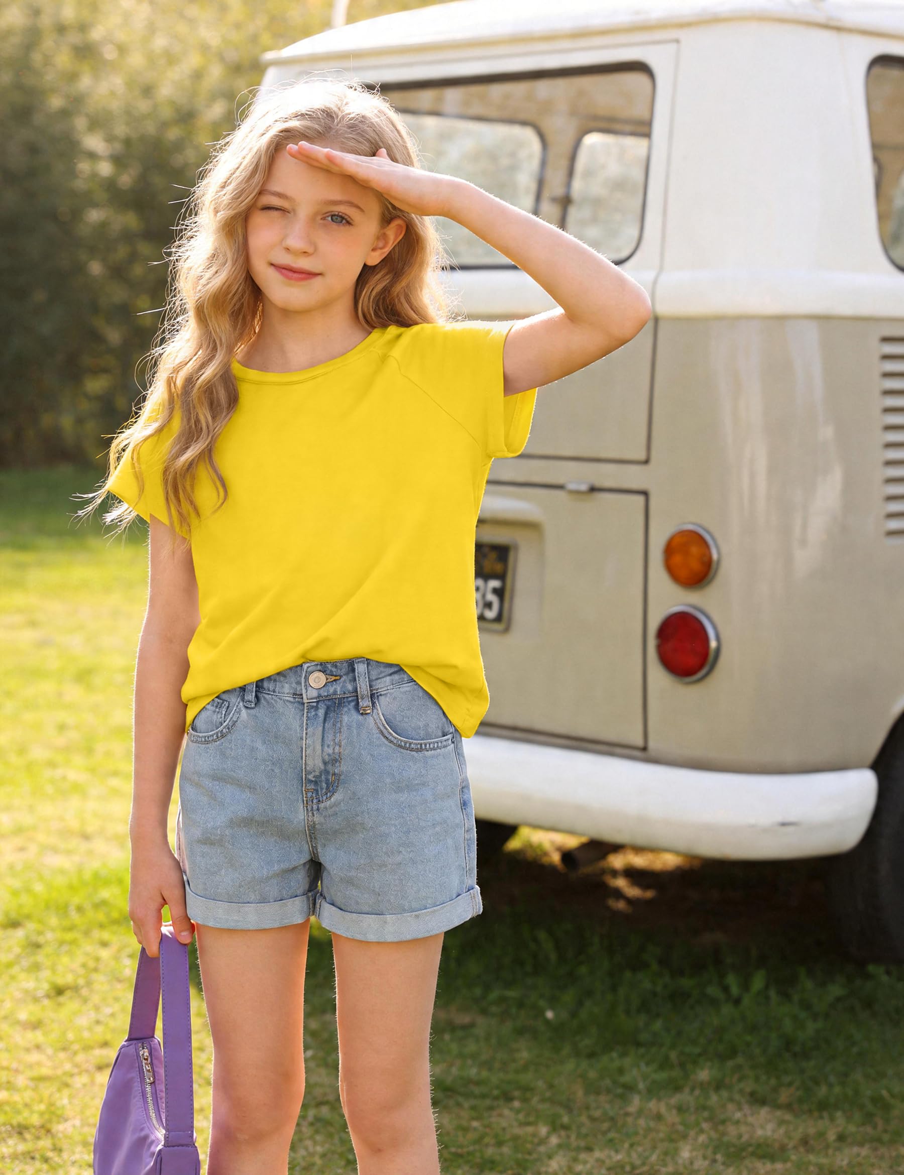 Camiseta de verano para niña, manga corta, cuello redondo, camiseta deportiva para niñas de 6 a 15 años