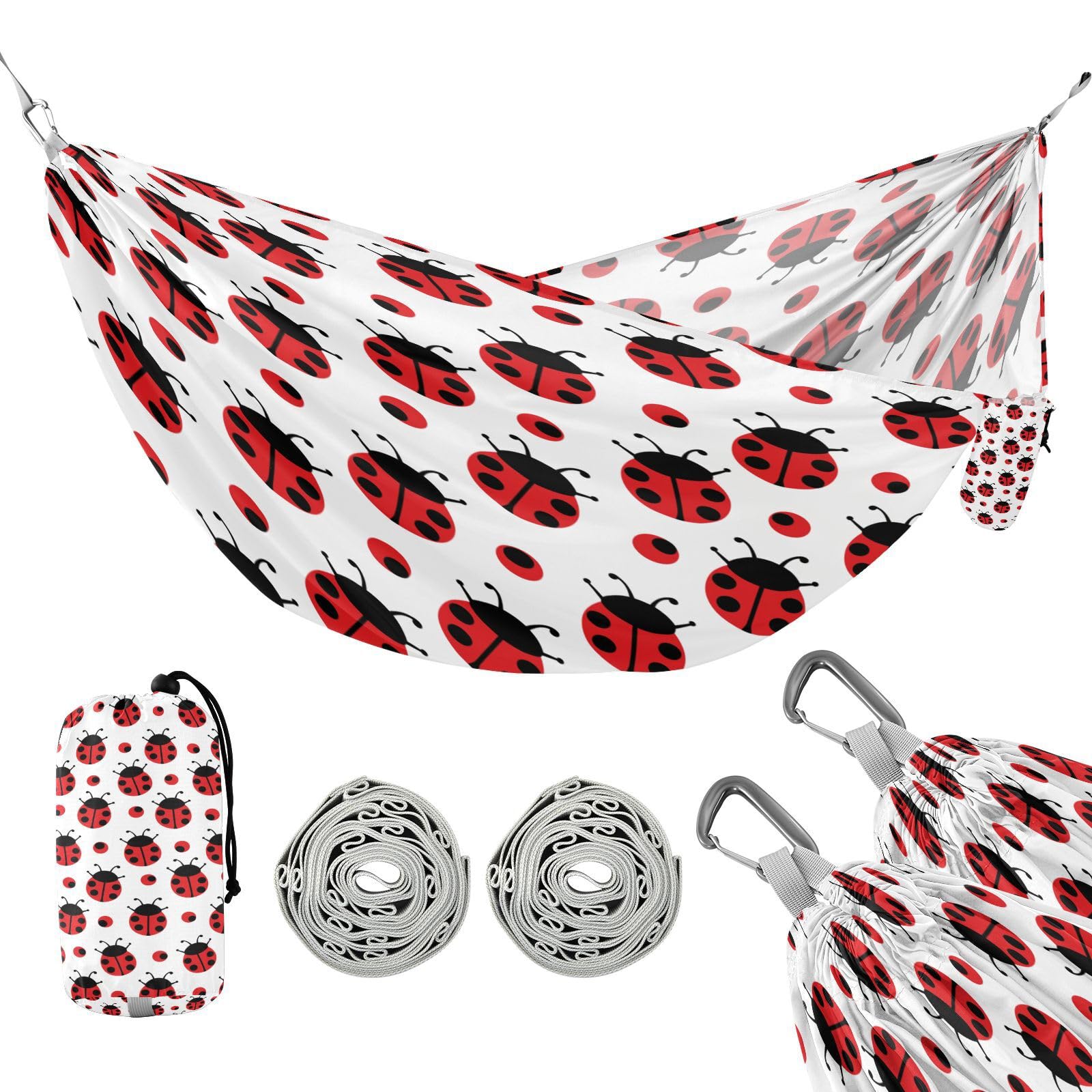 ATTX Ladybug Camping Hammock - Lightweight & Portable Hammocks, Heavy Duty 330lbs Capacity for Indoor, Hiking, Backpacking, Travel, Backyard, Beach#140