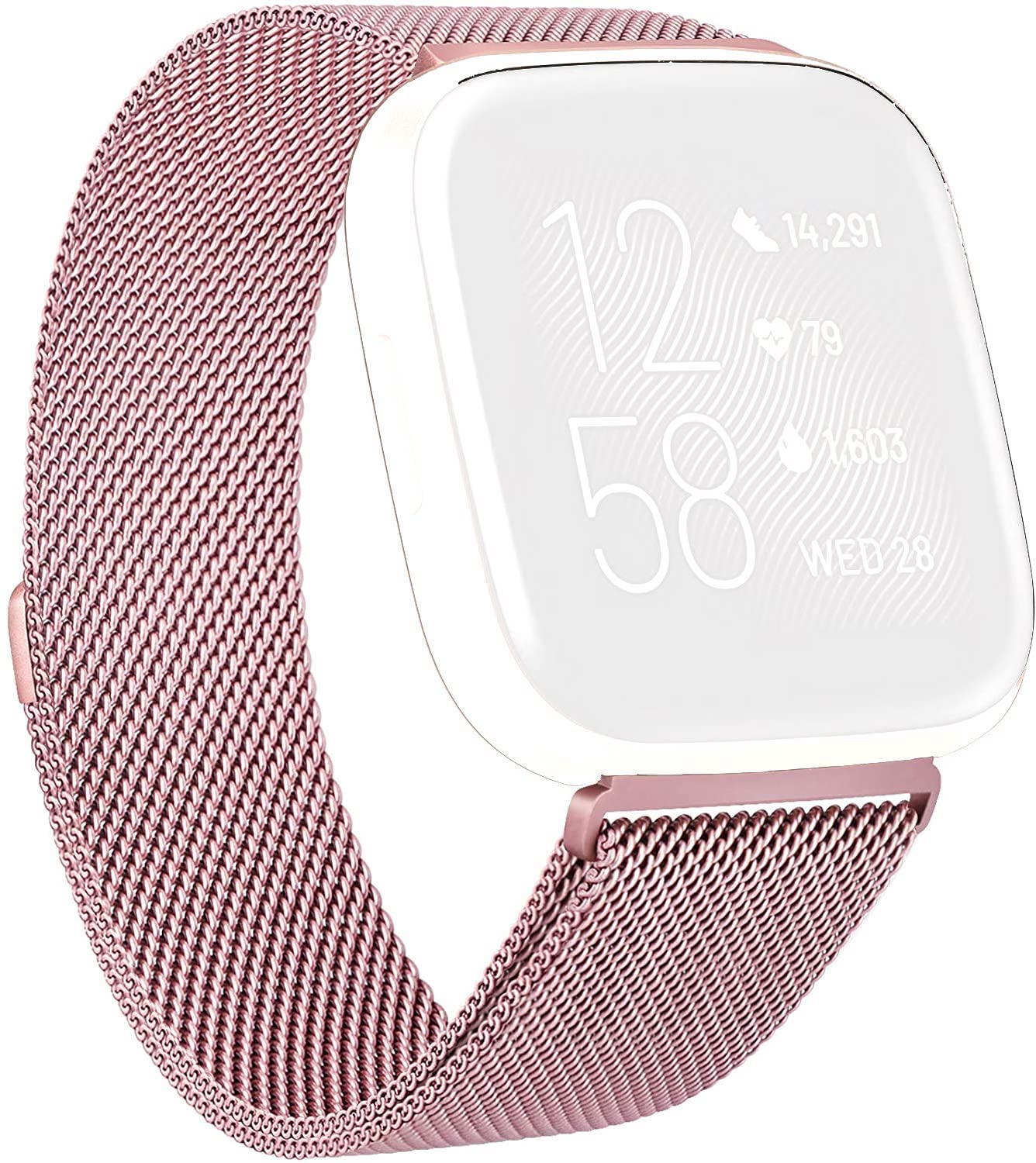 PUNVIT20mm Steel Bracelet Adjustable Straps Compatible with Garmin Venu/ Venu Sq/ Sq Music/ Vivoactive 3/ Approach S40/ Vivomove 3/Luxe (Rose)
