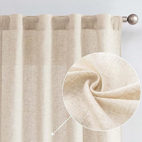 jinchan Linen Beige Curtains 84 Inches Length for Living Room Farmhouse Rod Pocket Back Tab Light Filtering Window Drapes for Bedroom Curtain Set 2 Panels Crude