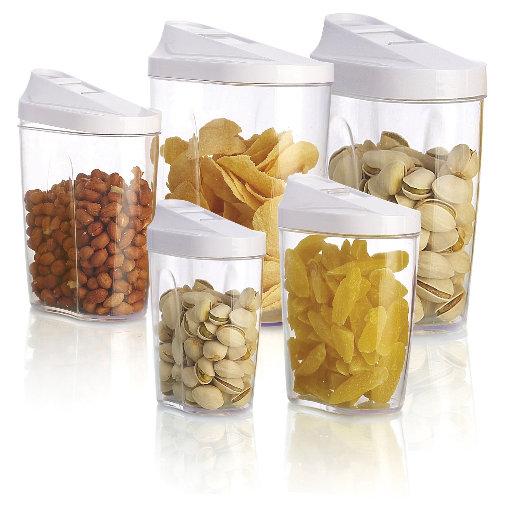 [Black Friday deals 2015]3s Supply 5pcs food storage organization plastic kitchen storage box nuts tea sugar candy container jar with spout jars set organizer - Transparent