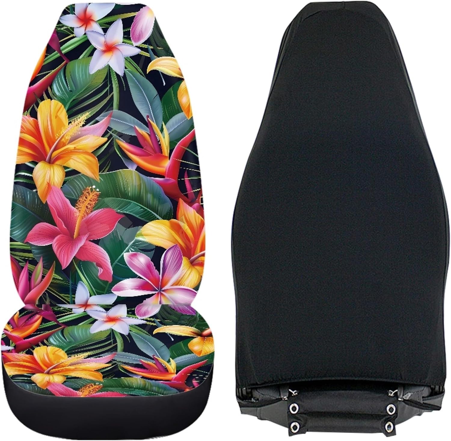 Hibiscus Palm Leaf Print Car Seat Cover Set of 2,Tropical Floral Front Seat Covers Saddle Blanket Cover Universal Fit