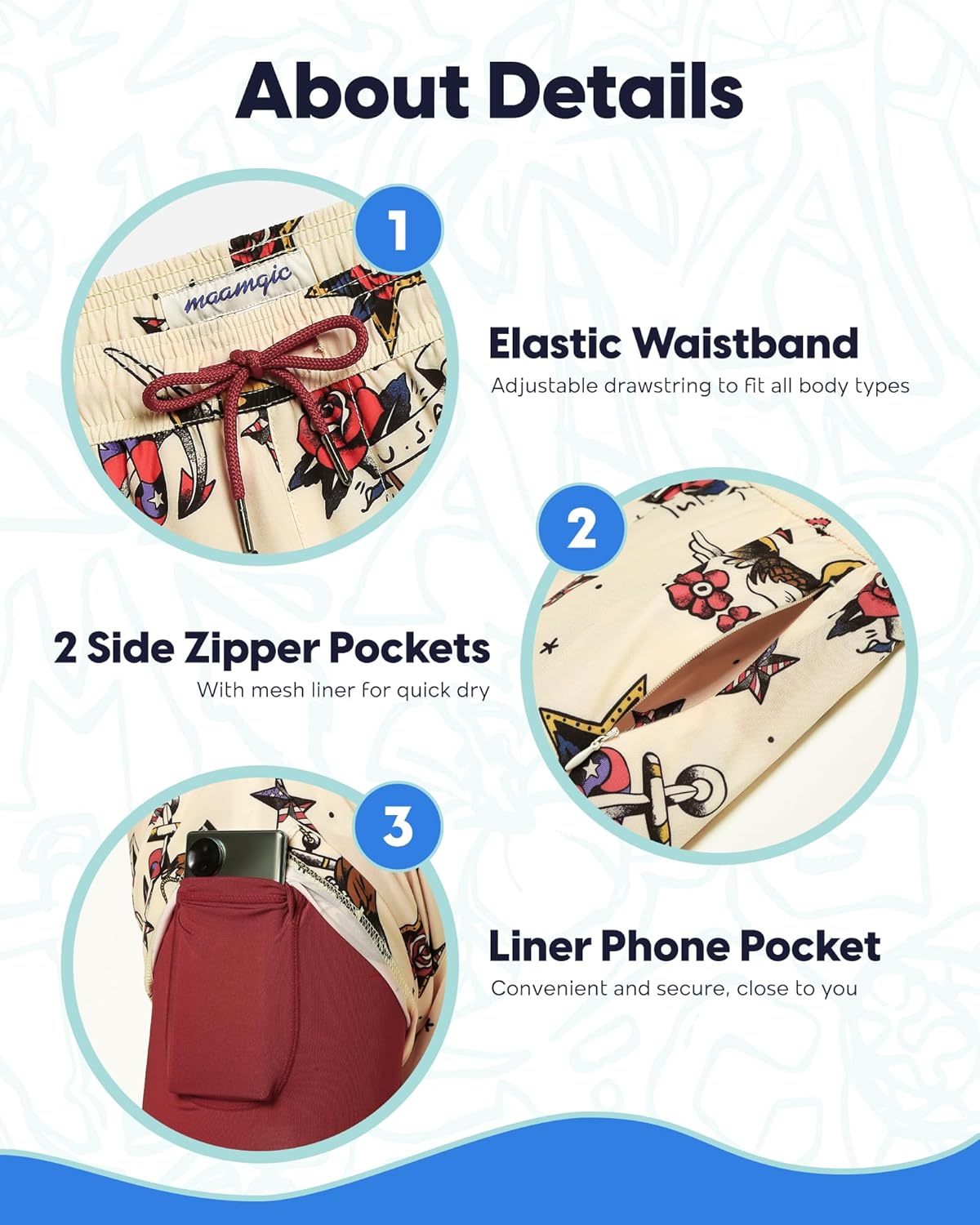 maamgic Mens 5.5 Inch Swim Trunks with Compression Liner Board Shorts Quick Dry Beach Swimwear with Zipper Pockets - Image 6