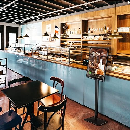 Miniatura 2 de DISPLAYSWORKER Soporte de pedestal ajustable y resistente para el suelo, soporte de póster de aluminio, marco abierto de aluminio, piso de pie para