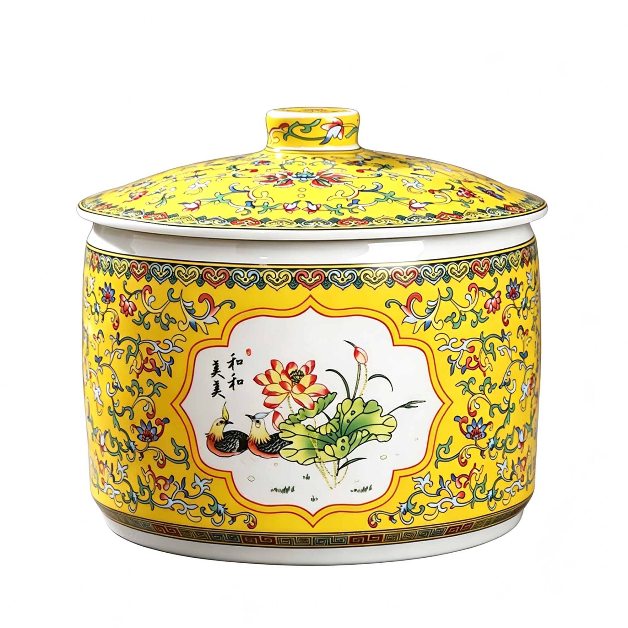 Ceramiczny Pojemnik Na Ryż Z Pokrywką Cylindryczny Hermetyczny Dozownik Zboża Solidna Beczka Na Ryż Słoik Odporny Na Wilgoć Na Mąkę(Yellow)