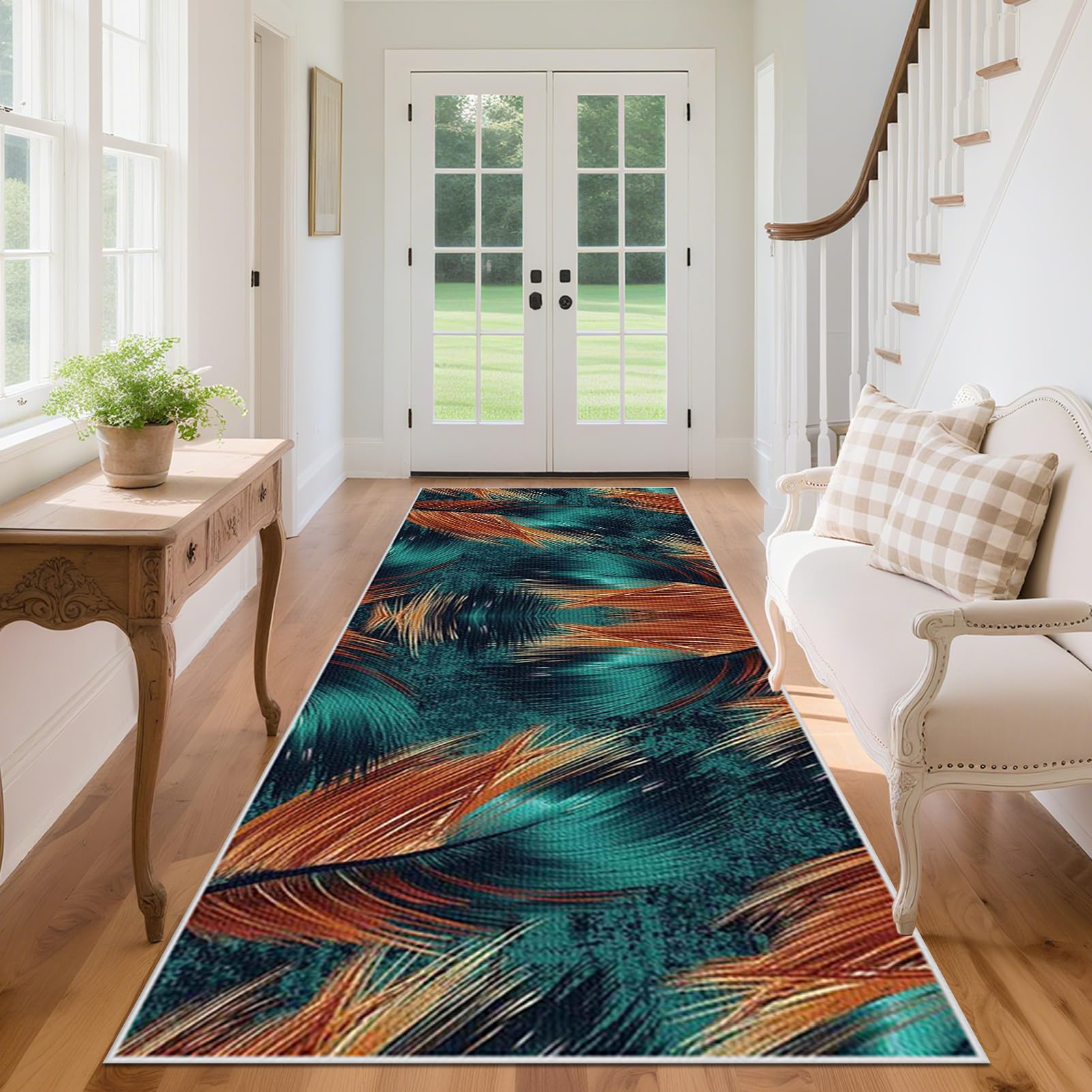 Dywany na korytarz, antypoślizgowy, zmywalny, do przedpokoju, geometryczny wzór, chodnik do przedpokoju, kuchni, przy łóżku, pralni, 90 x 250 cm