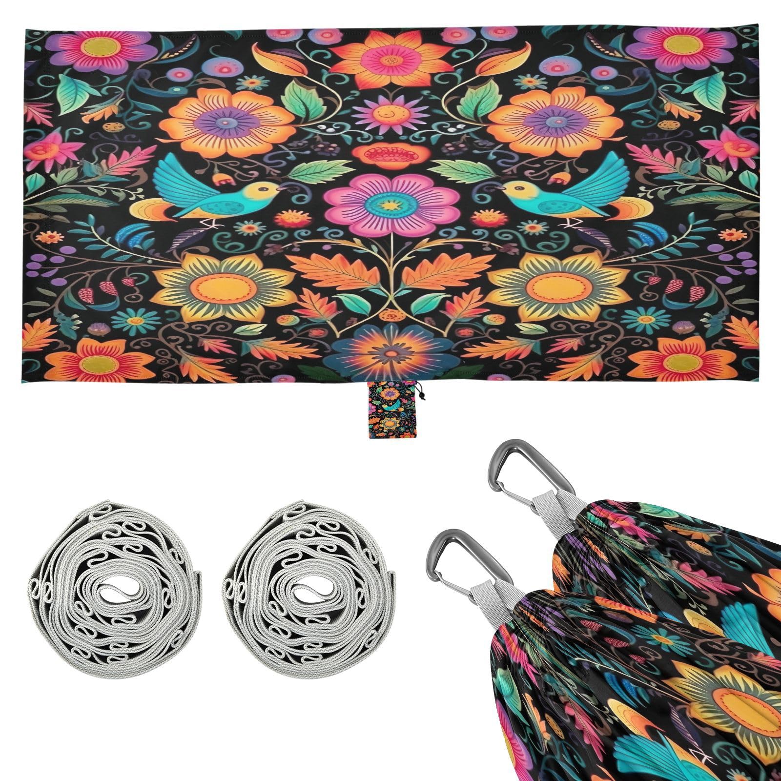 ATTX Brightly Colored Birds Camping Hammock - Lightweight & Portable Hammocks, Heavy Duty 330lbs Capacity for Indoor, Hiking, Backpacking, Travel, Backyard, Beach#259