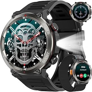 Smartwatch Uomo con Effettua o Risposta, 1.45" HD Orologio con 100Giorni StandbyBatteria/LED Torcia/Bussola, 24/7 Monitoraggio Salute (Frequenza Cardiaca/Sonno/SpO2) per Android iOS