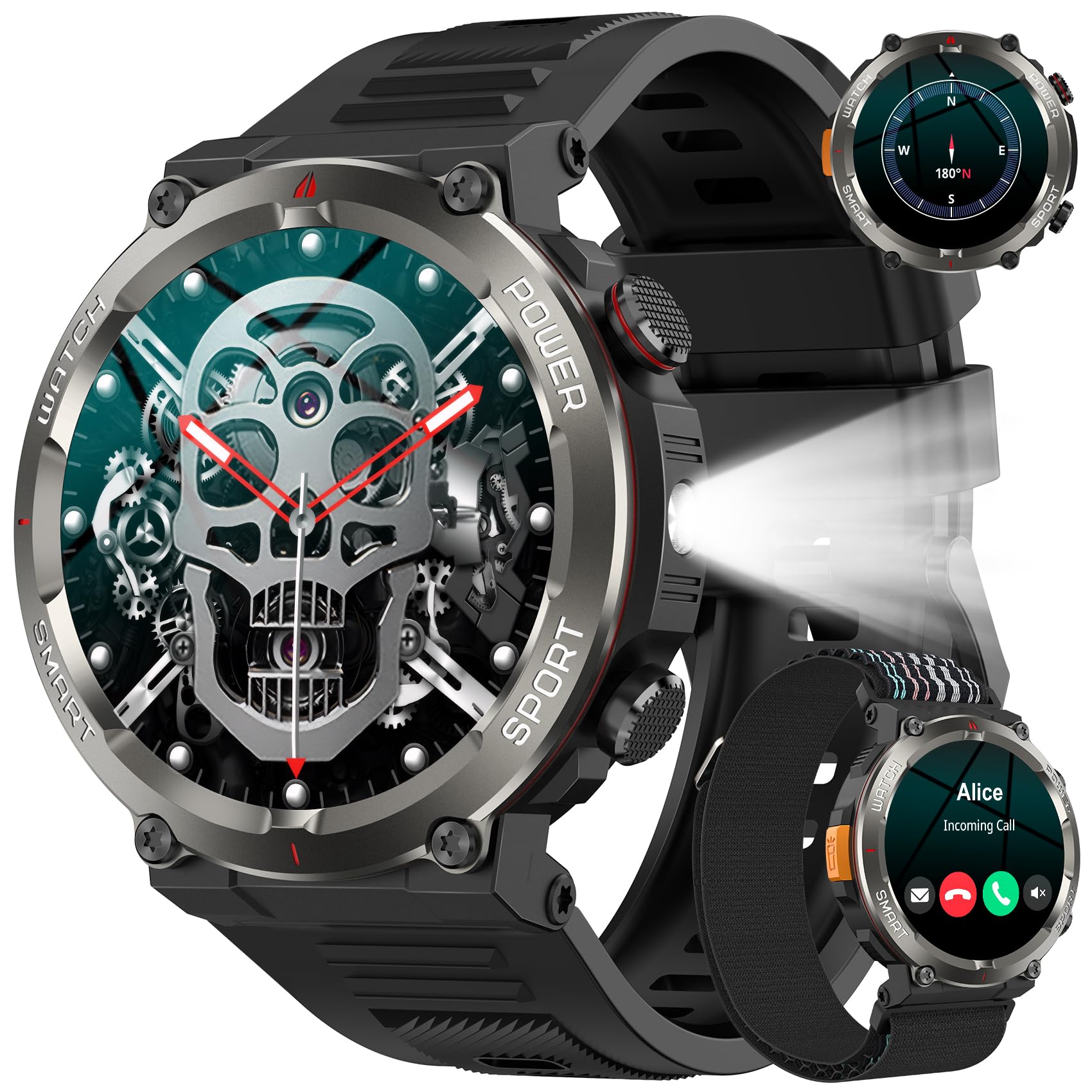 Baolubao Smartwatch Uomo con Effettua o Risposta, 1.45" HD Orologio con 100Giorni StandbyBatteria/LED Torcia/Bussola, 24/7 Monitoraggio Salute (Frequenza Cardiaca/Sonno/SpO2) per Android iOS