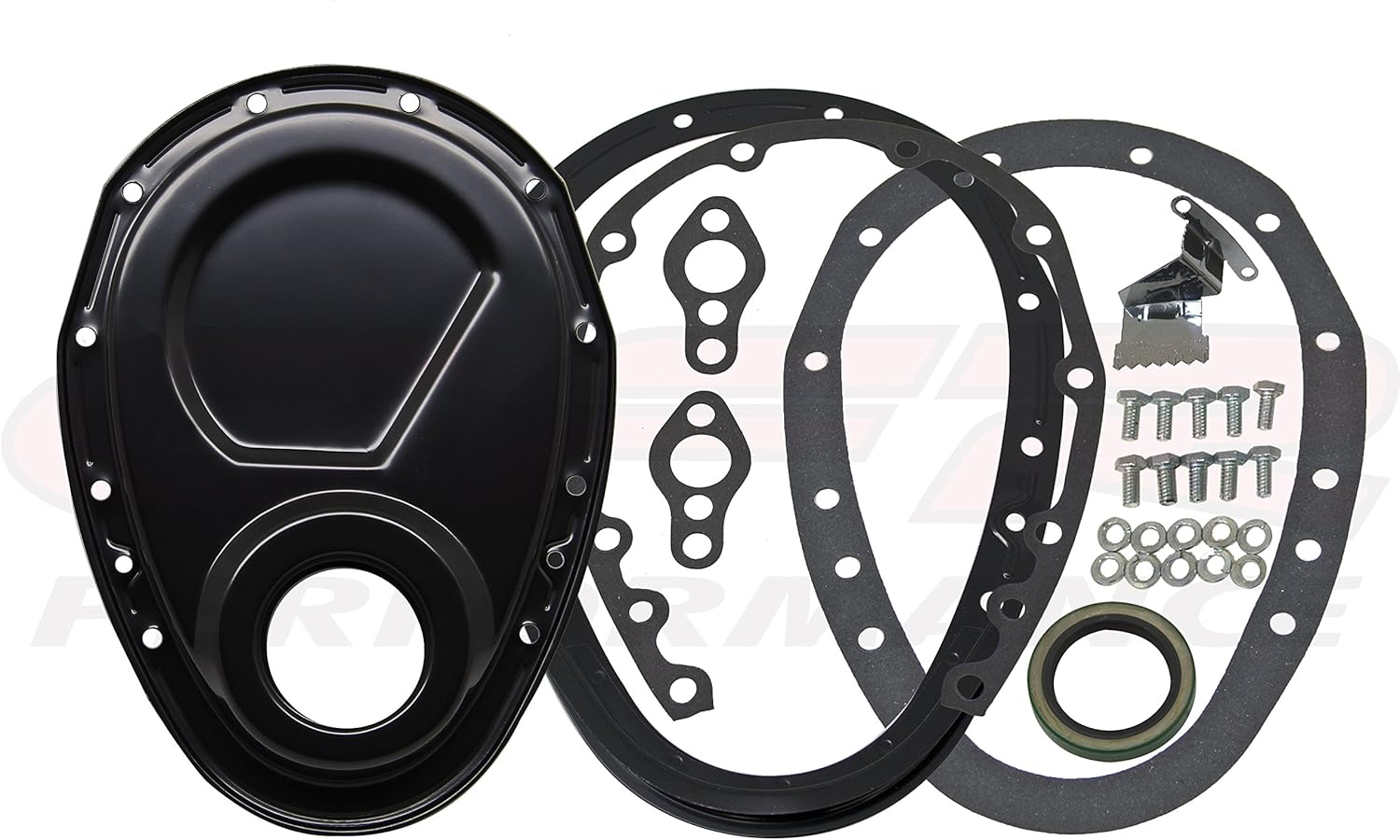 1955-65 Compatible/Replacement for CHEVY SMALL BLOCK 283-305-327-350-400 STEEL 2-PIECE TIMING CHAIN COVER SET - BLACK