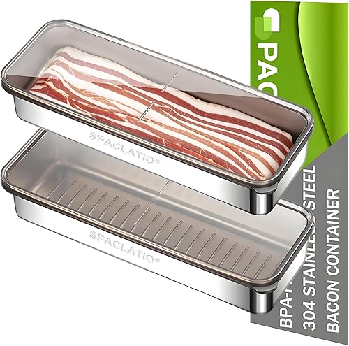 Miniatura 8 de Recipiente de tocino para refrigerador, 1 paquete de recipientes herméticos de acero inoxidable 304 con tapas para refrigerador, recipientes de