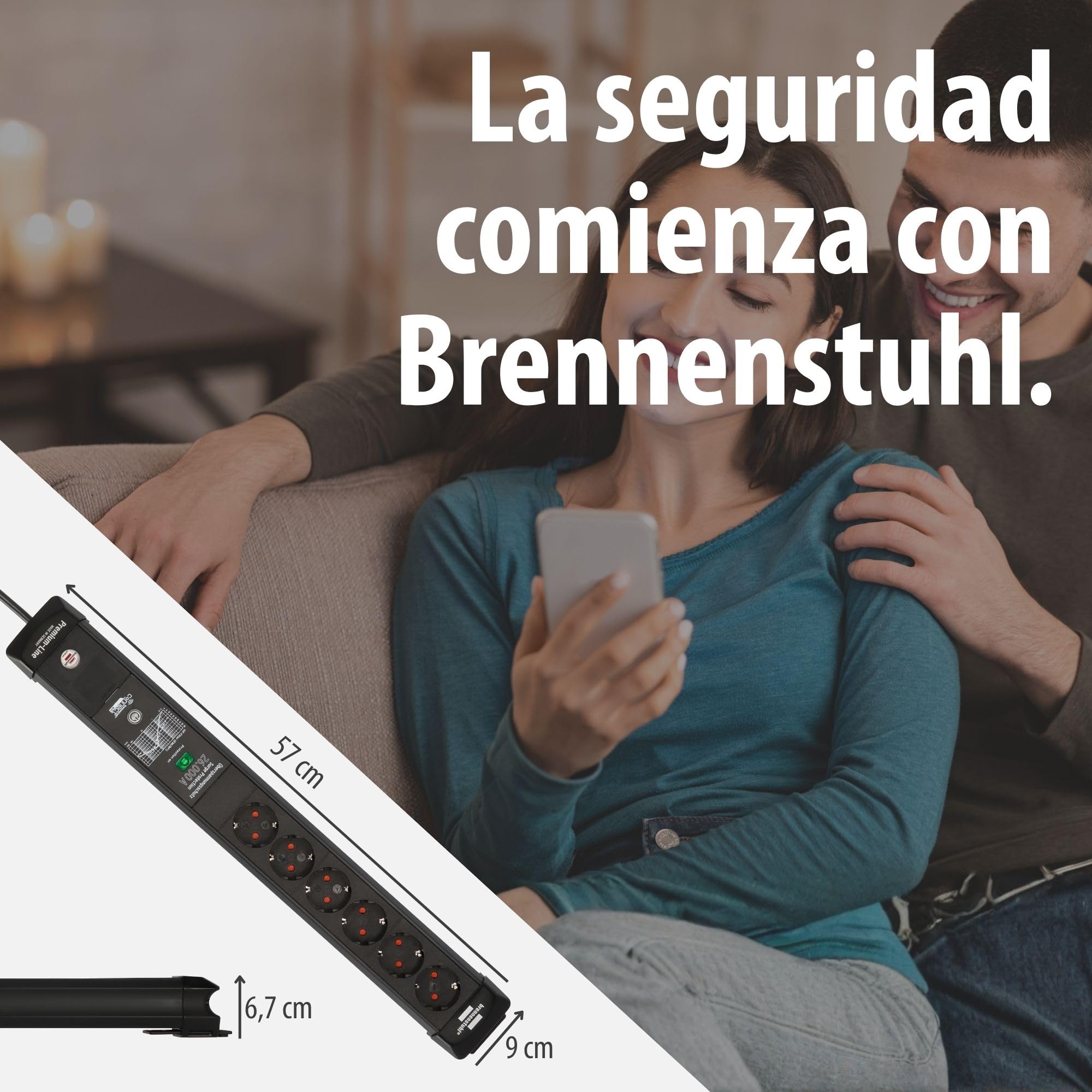 Brennenstuhl Connect Premium-Line Regleta Enchufes WiFi de 6 Tomas con protección Inteligente contra sobretensiones (Amazon Alexa y Google Assistant; App Gratuita; 1.8m; Made in Germany