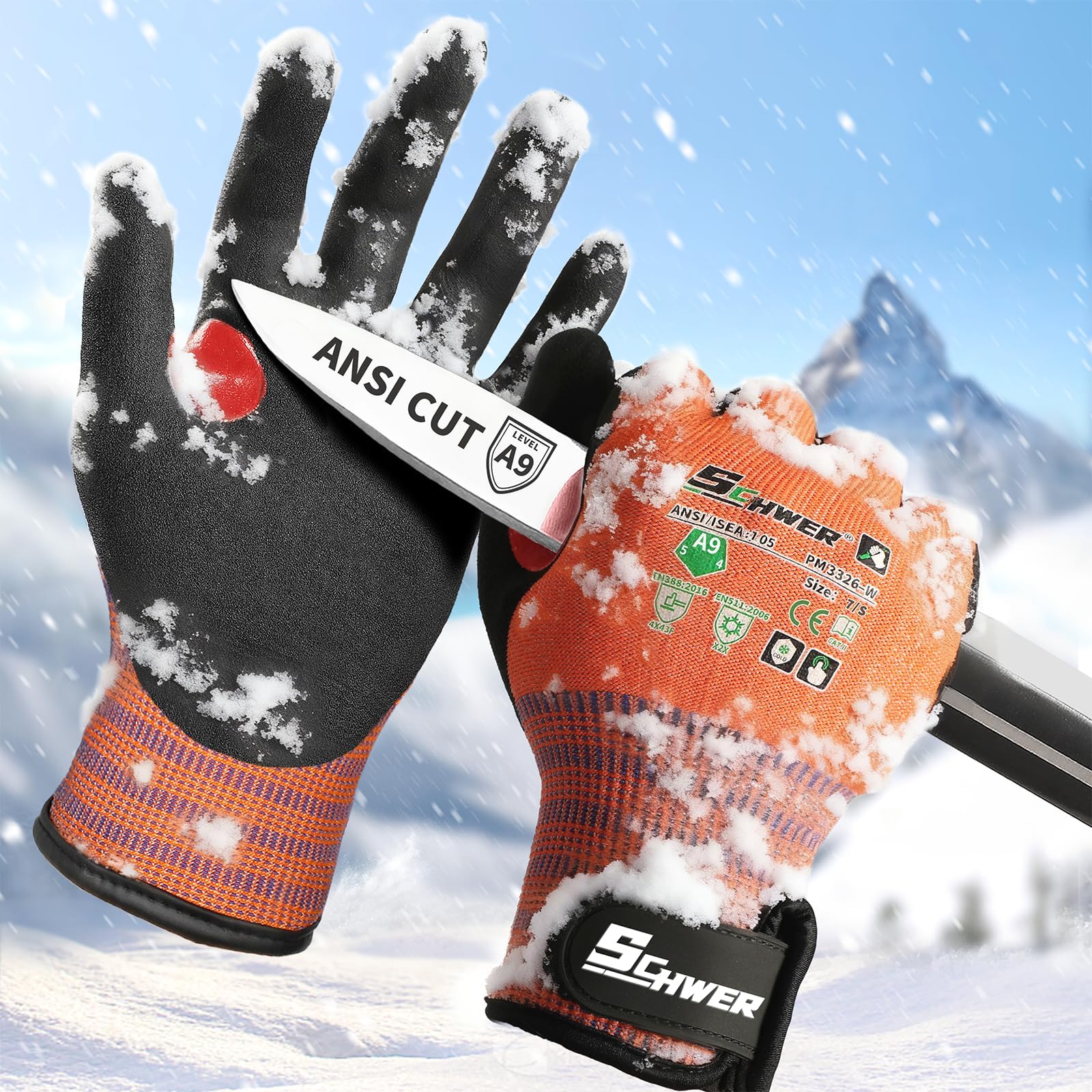 Schwer FreezeGuard-X Winter Work Gloves for Men and Women, ANSI A9 Cut Resistant Gloves for Extreme Protection, Freezer Glove With Super Grip, Thermal Insulated, PM3326-W (L,2 Pairs)