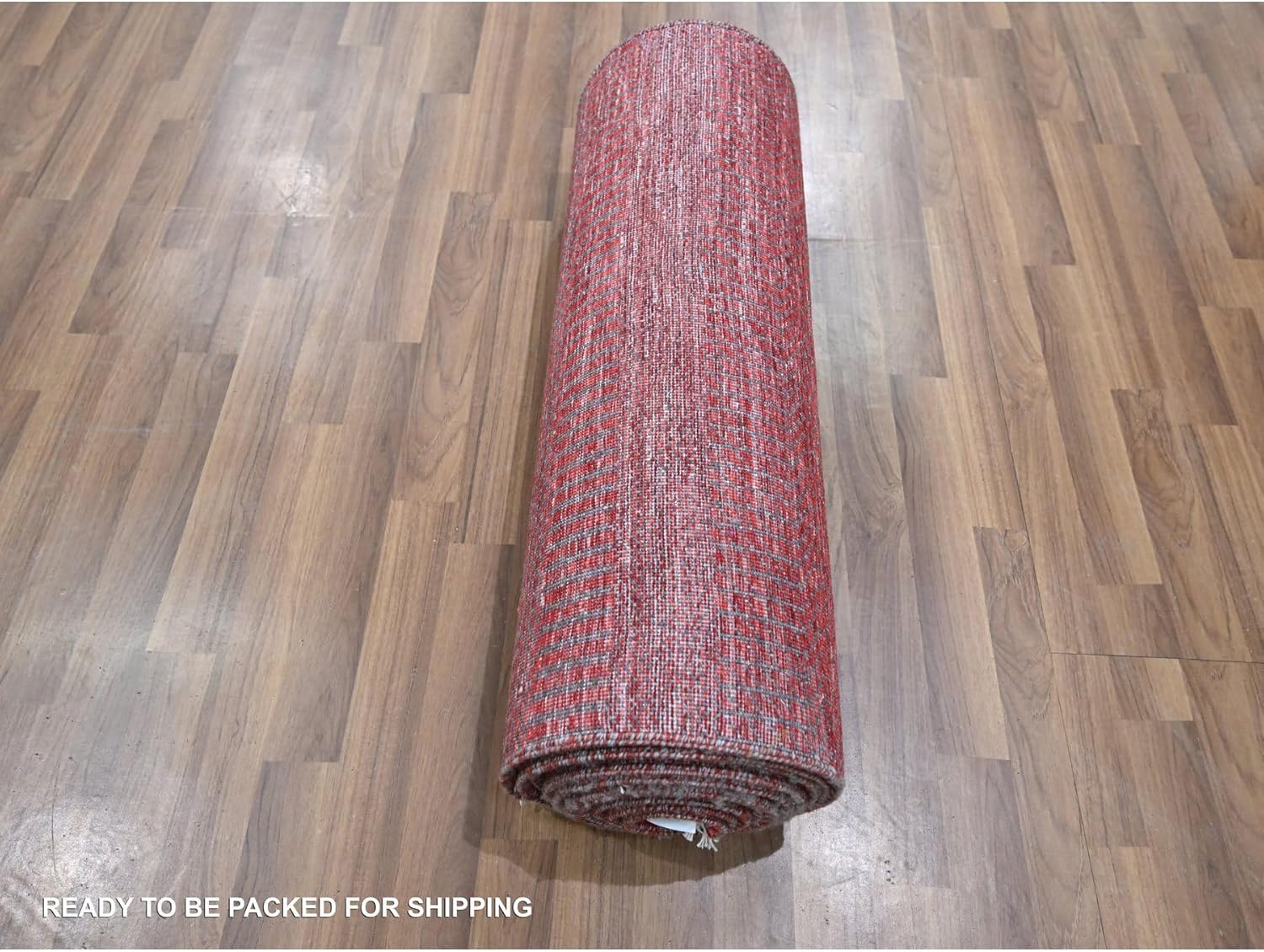 Hand Knotted Wool and Silk Runner Rug, Red, Tone on Tone Grass Design, 2'6"x16'3", Borderless Modern Style