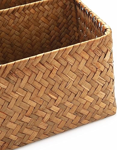 Miniatura 3 de Cesta de almacenamiento tejida de hierba marina con 4 secciones divididas, cesta de mimbre organizadora para encimerasarmarioestanteaparador