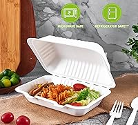 Vista 4 de ECOLipak Clamshell - Recipientes de comida para llevar, 9 x 6 pulgadas, paquete de 75 contenedores desechables para llevar, cajas para ensalada