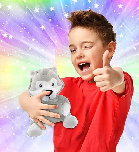 Miniatura 2 de DolliBu - Peluche de lobo de peluche – Lobo gris sentado de piel suave, adorable juguete de peluche de lobo para jugar, lindos regalos de vida
