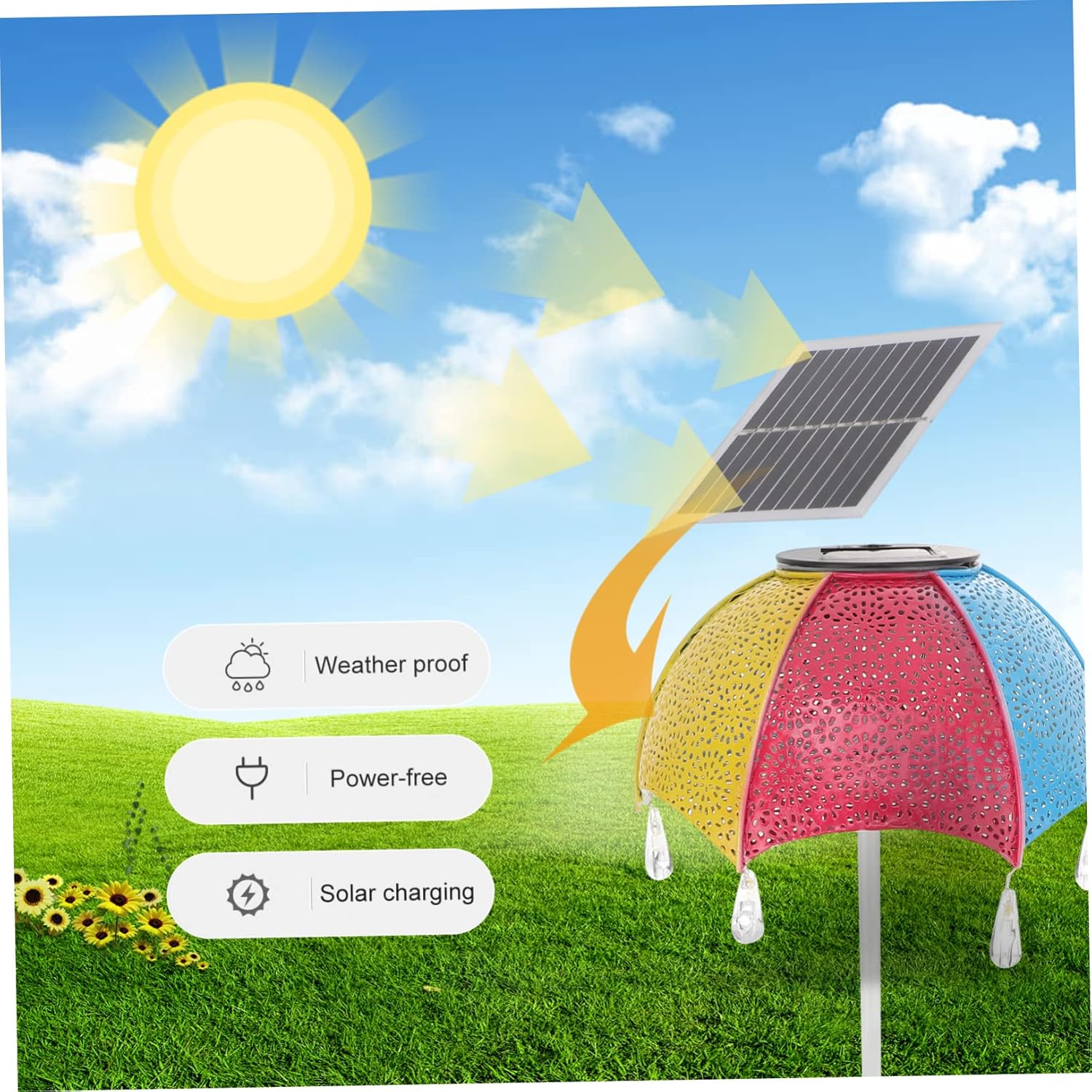 Solar Powered Umbrella Stake Light Garden Decor with Creative Pattern Projection for Outdoor Use for Pathways and Yards