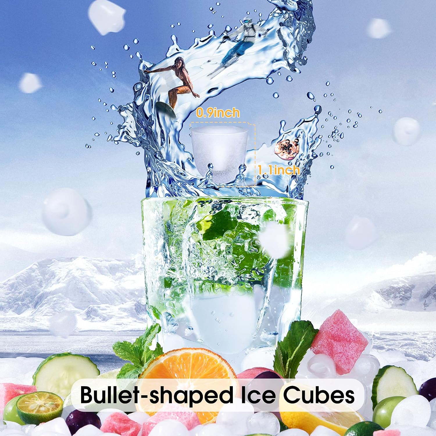 Counter Ice Maker Machine, Make 26lbs Ice in 24 Hours Ice Maker Countertop, 9 Cubes in 7mins Ice Maker Machine with LED Display, Ice Scoop and Basket for Home/Bar/RV
