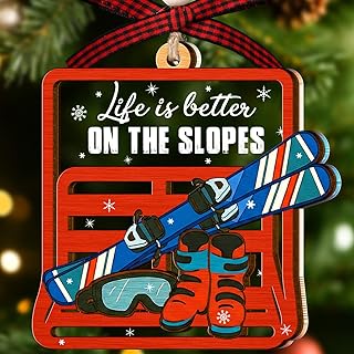 Ski Ornament - Ski Ornaments for Christmas Tree - Snowboard Ornament - Skiing Gifts for The Skier, Ski Gifts for Man, Girls, Ski Lovers - 2 Layered Wood Acrylic Skiing Christmas Ornaments 2025