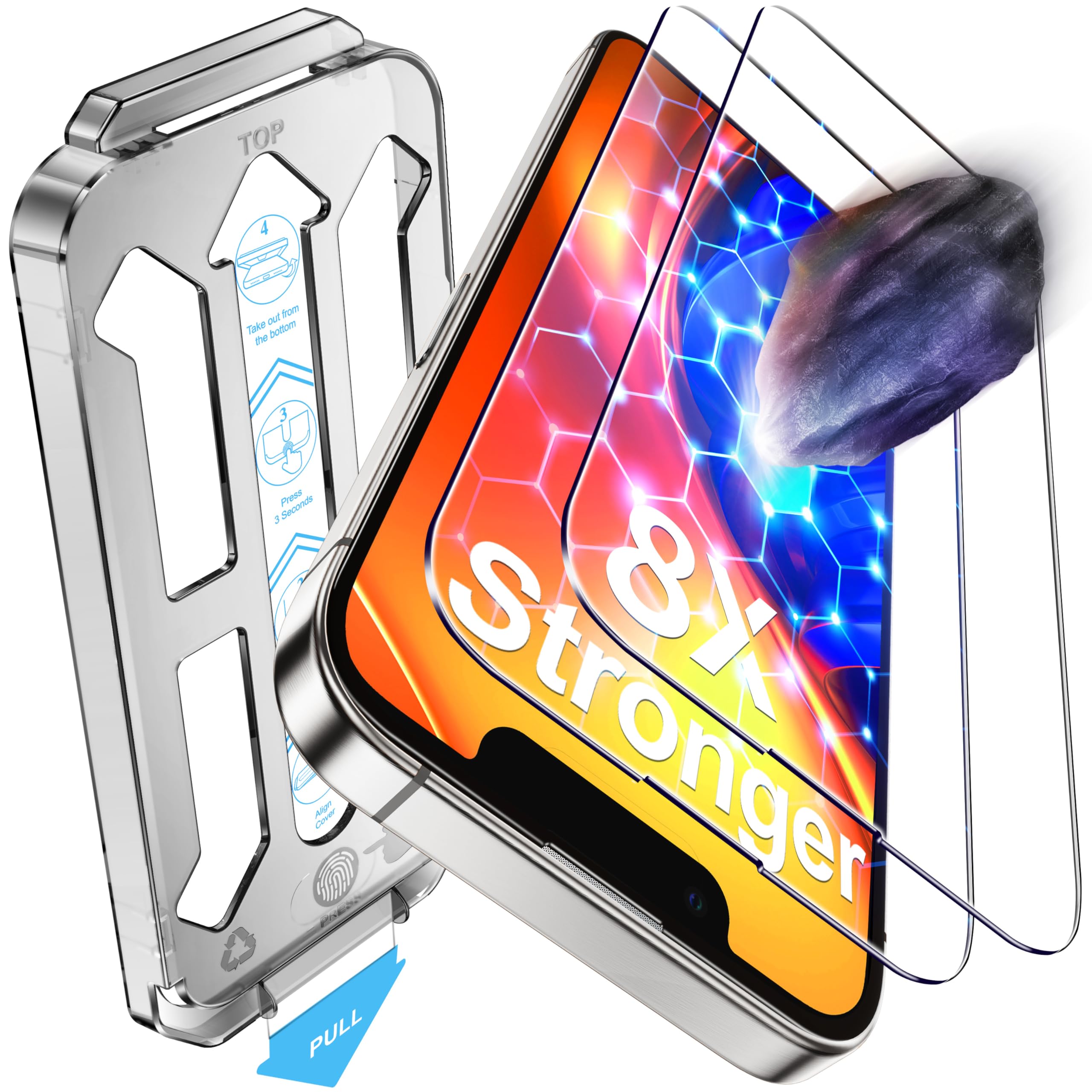 Tentoki Protector Pantalla para iPhone 13 Pro Max / 14 Plus, 2 Piezas | Refuerzo Secundario, Cristal Templado de 8 veces más Fuerte, Dureza 9H, Resistente Arañazos, Sin Burbujas, 6,7 Pulgadas Global Recycled Standard Global Recycled Standard Global Recycled Standard