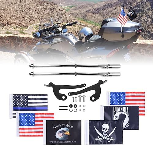 Para Spyder F3 LTD - Kit de montaje en mástil de bandera, 2 unidades de soporte plegable de acero inoxidable con 6 banderas bandera de Estados