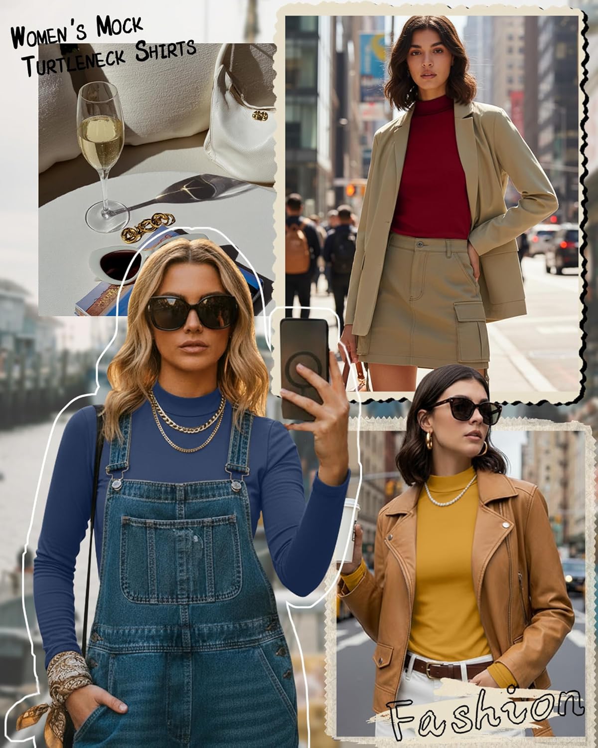 Ficerd 3 Pack Women's Mock Turtleneck Shirts, Long Sleeve Mock Neck Pullover Tops Slim Fitted Stretch Undershirt Tee Blouse - Image 2