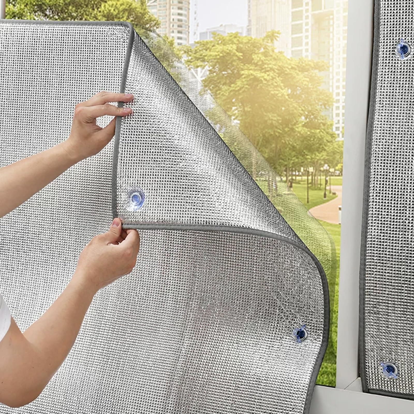 Sun Protection Privacy Window Film,for Home,Office,Blackout Heat Control Anti UV Window Tint,Reusable Aluminum Foil Thermal Insulation Shield 9mm thickness Easy to Clean (150x210cm)