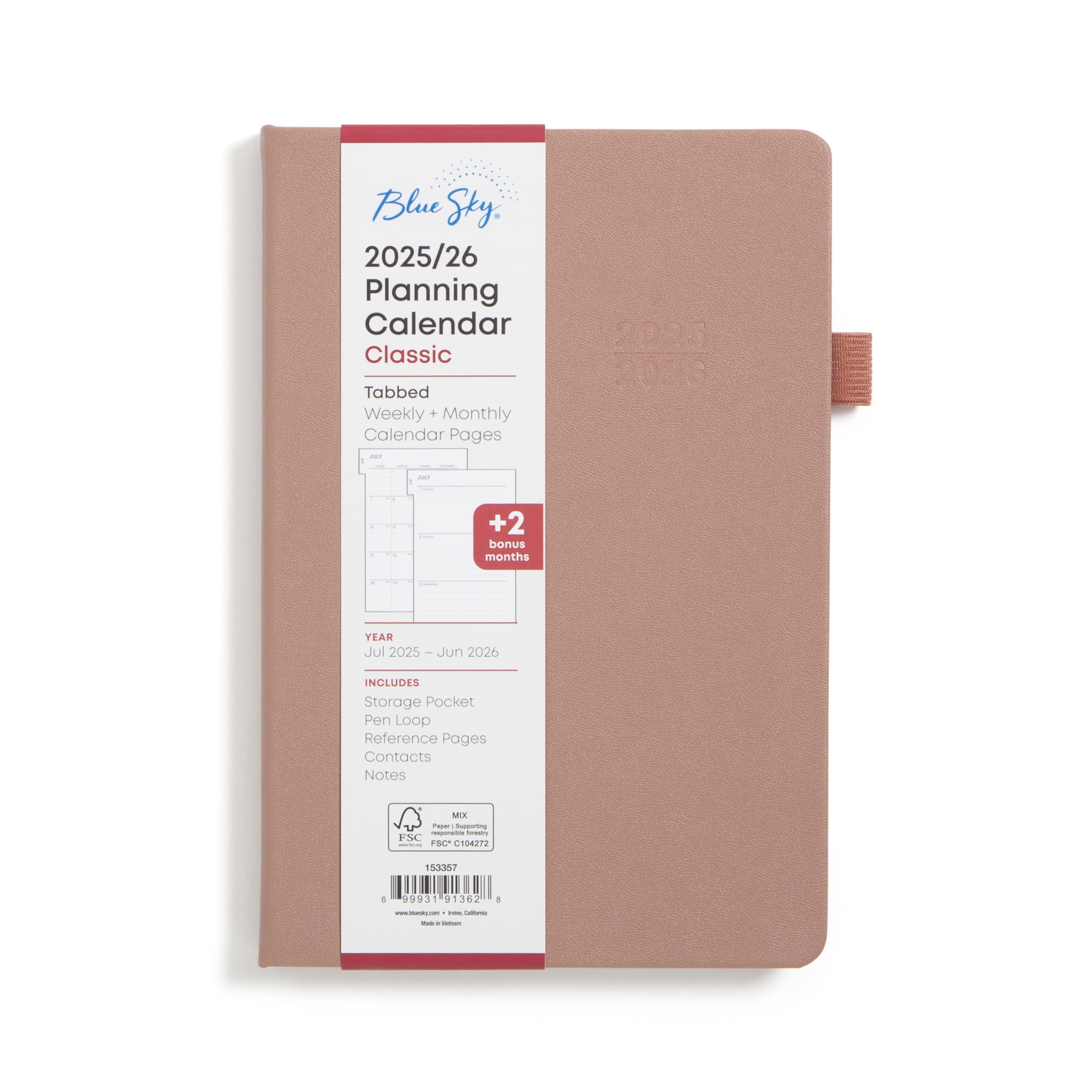 Blue Sky 2025-2026 Weekly and Monthly Academic Year Planner Calendar, July 2025 - June 2026, 5" x 8", Faux Leather Hard Cover, Bookbound, Laminated