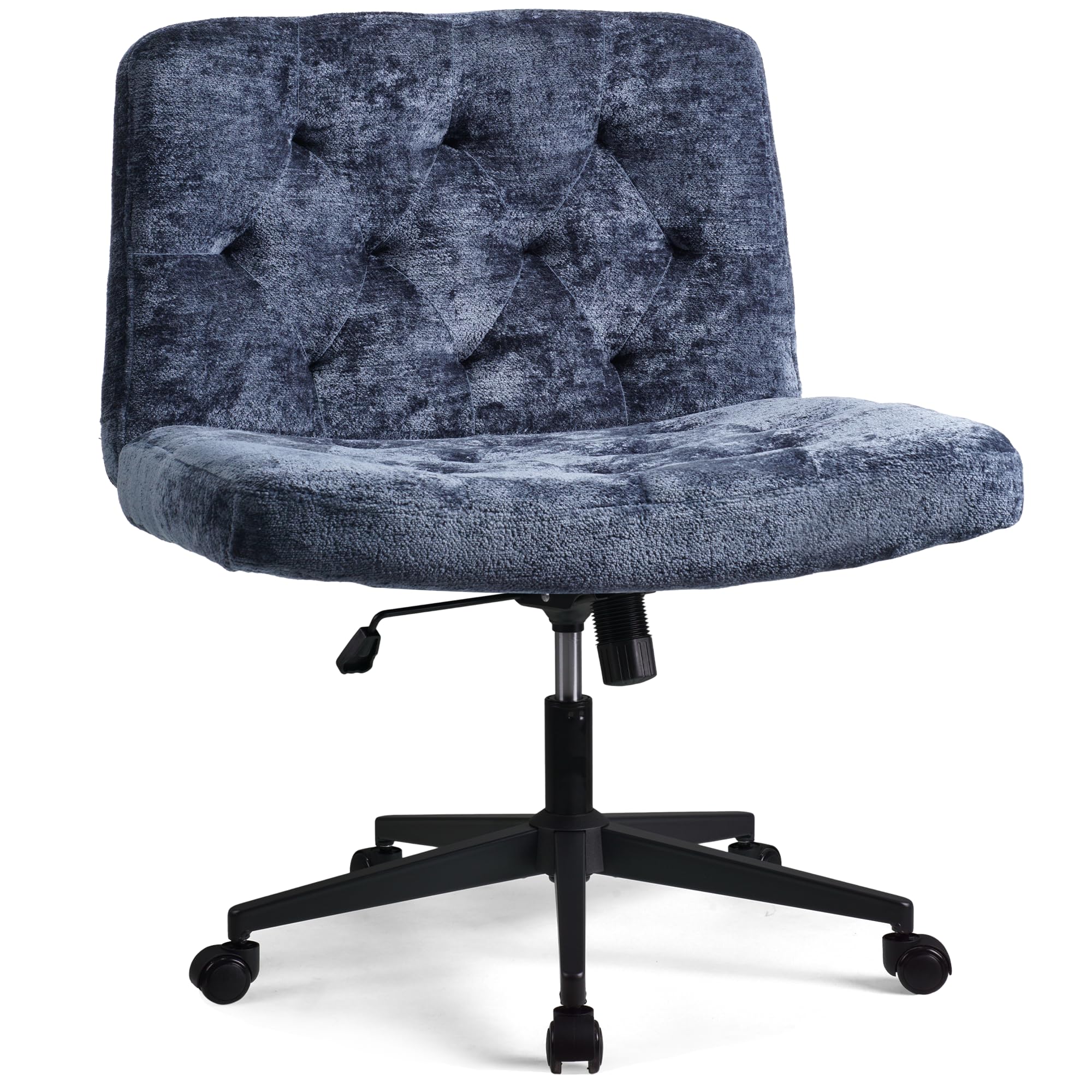 WangPangzi Silla de Oficina con Respaldo Medio sin Brazos en Tejido de Chenilla, Silla de Juego de Altura Ajustable, Silla Vestidor para Dormitorio, Giratoria,Silla de Ocio tapizada Ancha,Azul